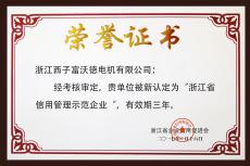Named as a credit management demonstration enterprise in Zhejiang Province.